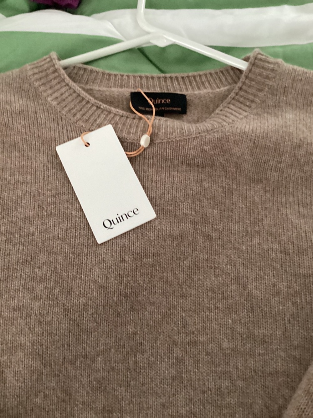 Quince 100% cashmere sweater, light brown, taupe color
